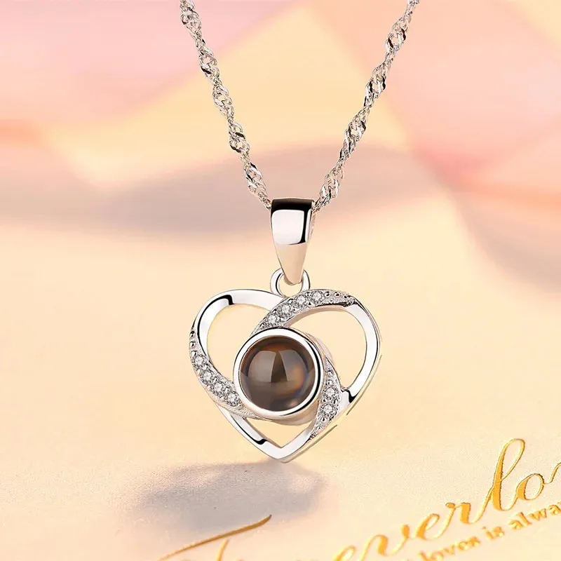 Love Heart Projection Necklace With Exquisite Rose Gift Box I Love You Pendant