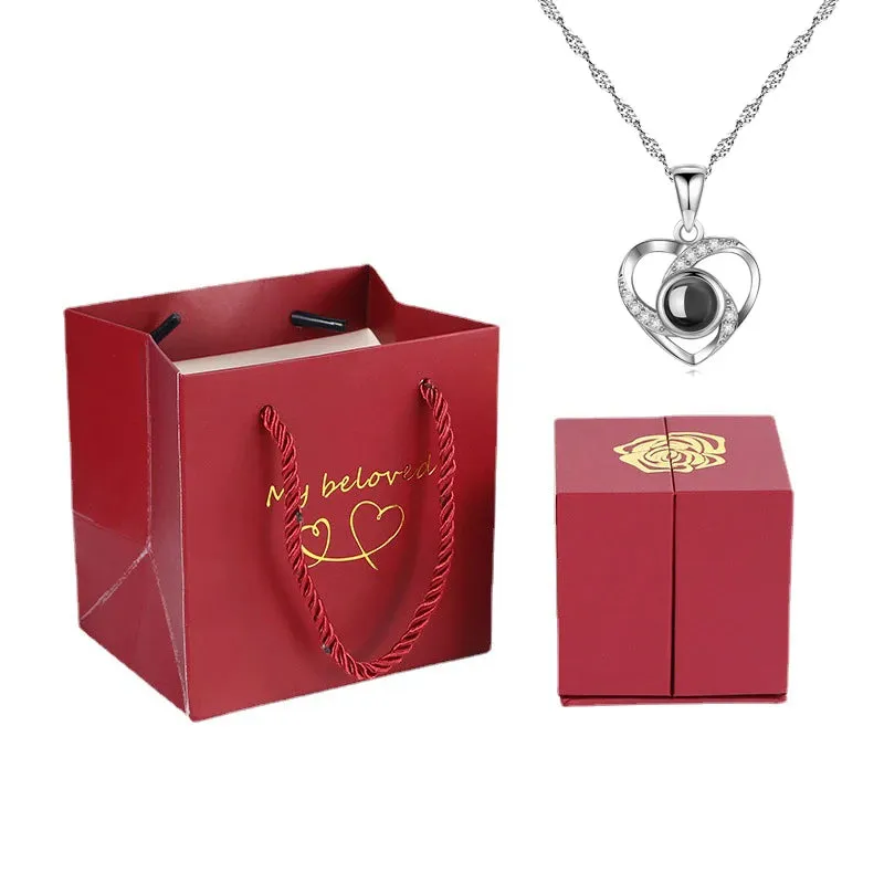 Love Heart Projection Necklace With Exquisite Rose Gift Box I Love You Pendant