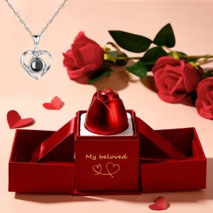 Love Heart Projection Necklace With Exquisite Rose Gift Box I Love You Pendant