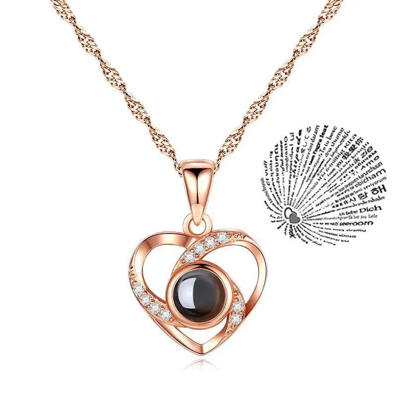 Love Heart Projection Necklace With Exquisite Rose Gift Box I Love You Pendant