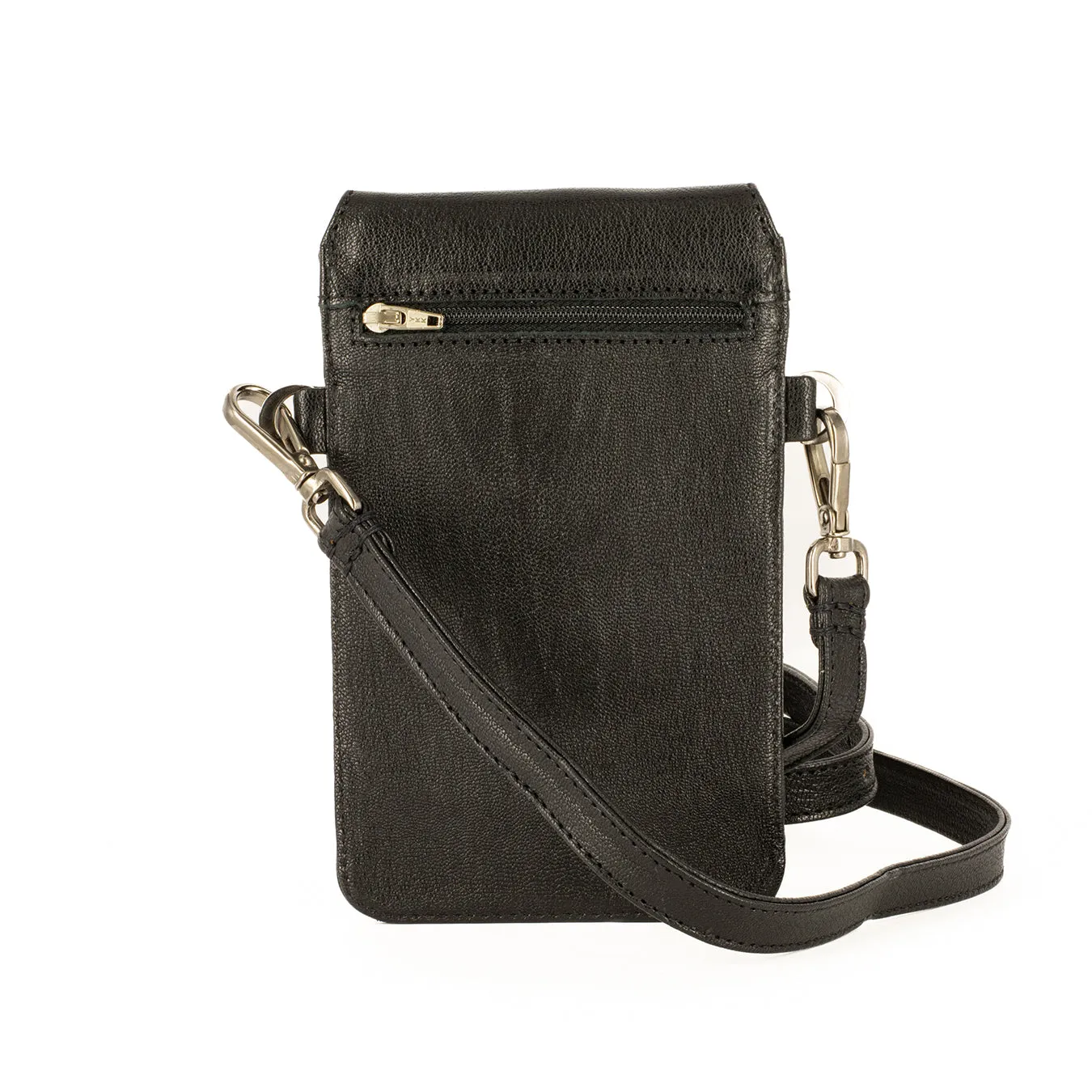 Lupita : Ladies Leather Crossbody Purse in Black Cayak