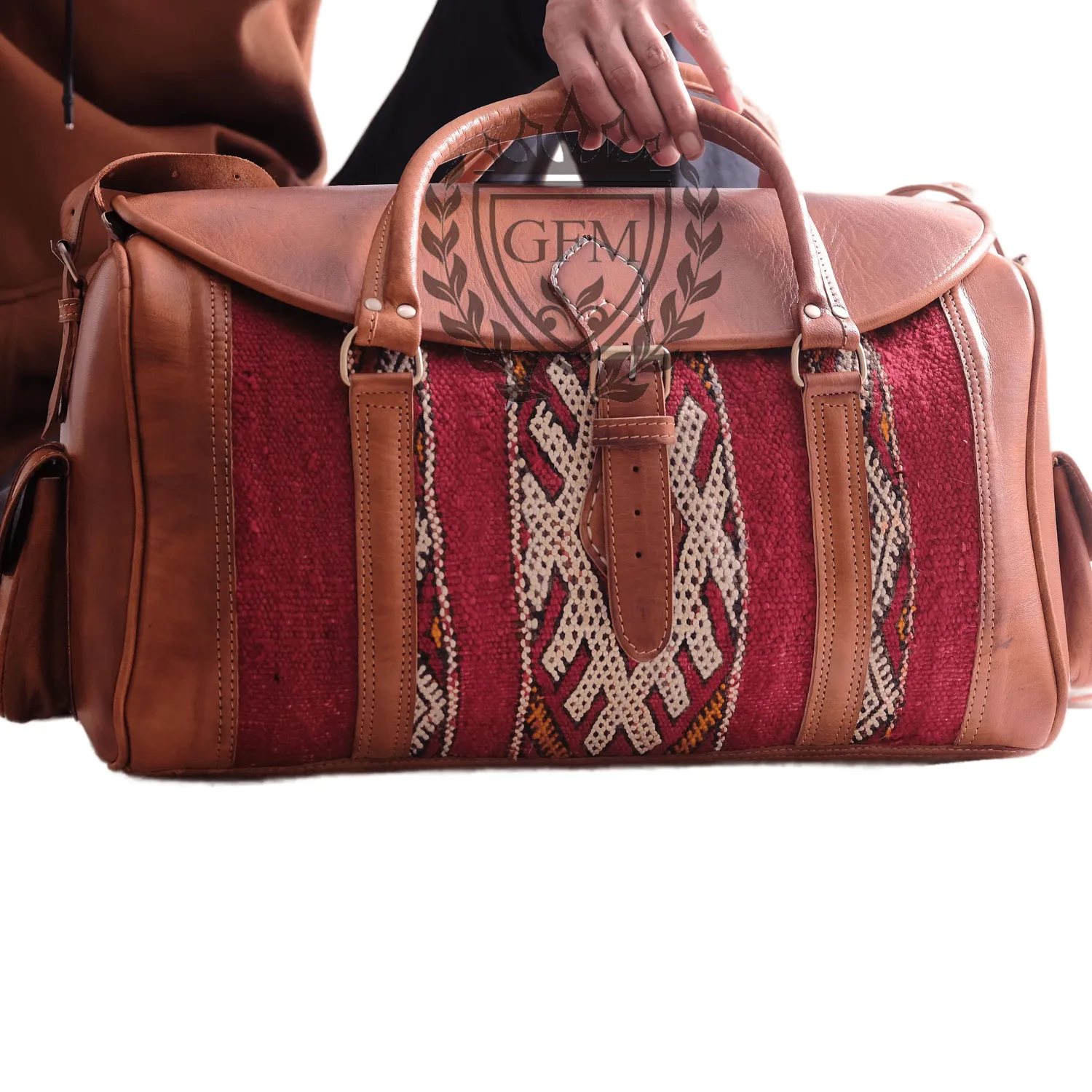Luxury Kilim Rug Travel Bag – Handmade Moroccan Leather Weekender Bag