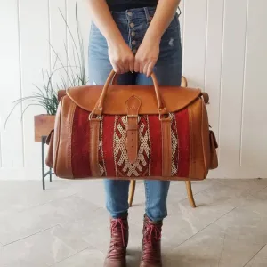 Luxury Kilim Rug Travel Bag – Handmade Moroccan Leather Weekender Bag