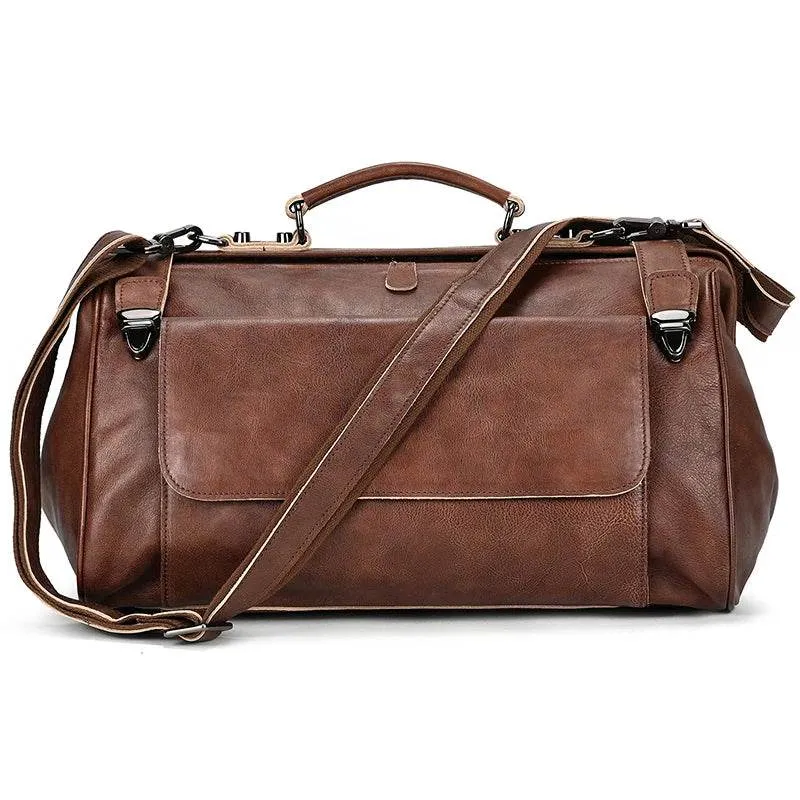 Luxury Leather Duffle Bags for Business Flights 45cm Travel Bag