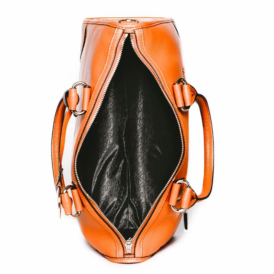 Madison Satchel Handbag in Orange Pebble Leather