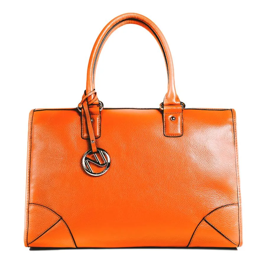 Madison Satchel Handbag in Orange Pebble Leather