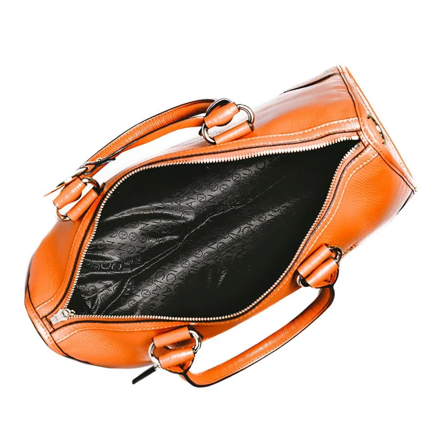Madison Satchel Handbag in Orange Pebble Leather
