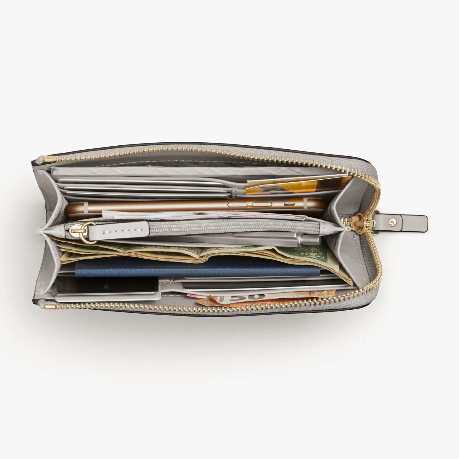 Magnolia Leather Wallet - Nappa Leather - Light Grey / Gold / Grey