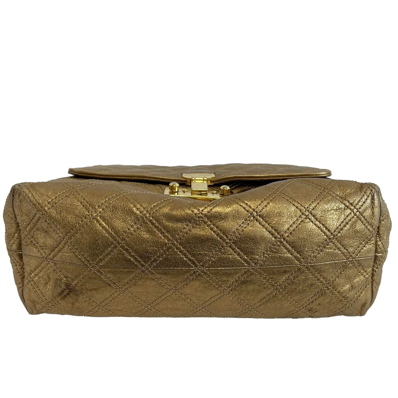 Marc Jacobs Excellent Metallic Gold Quilted Leather Flap Shoulder Bag Handbag