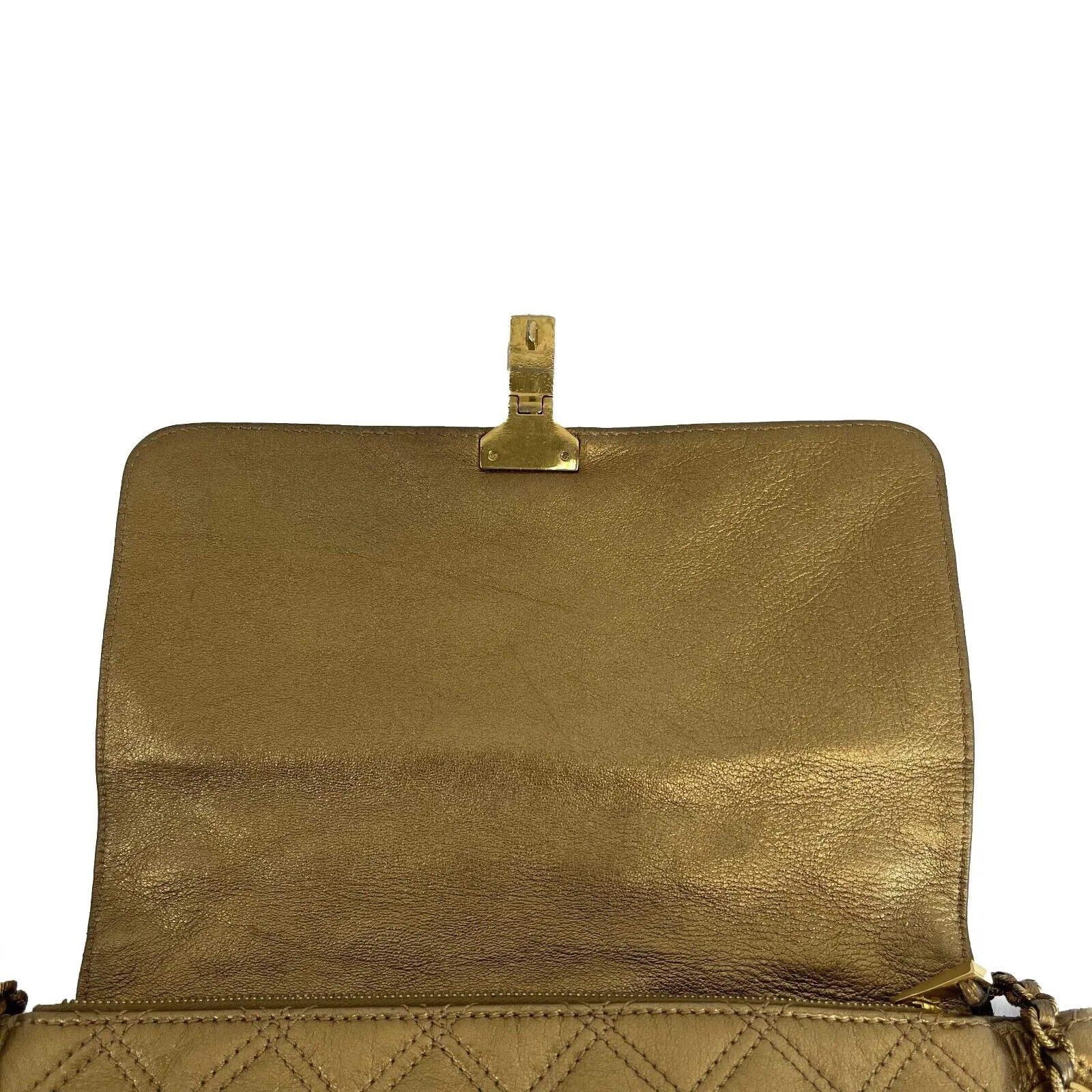 Marc Jacobs Excellent Metallic Gold Quilted Leather Flap Shoulder Bag Handbag