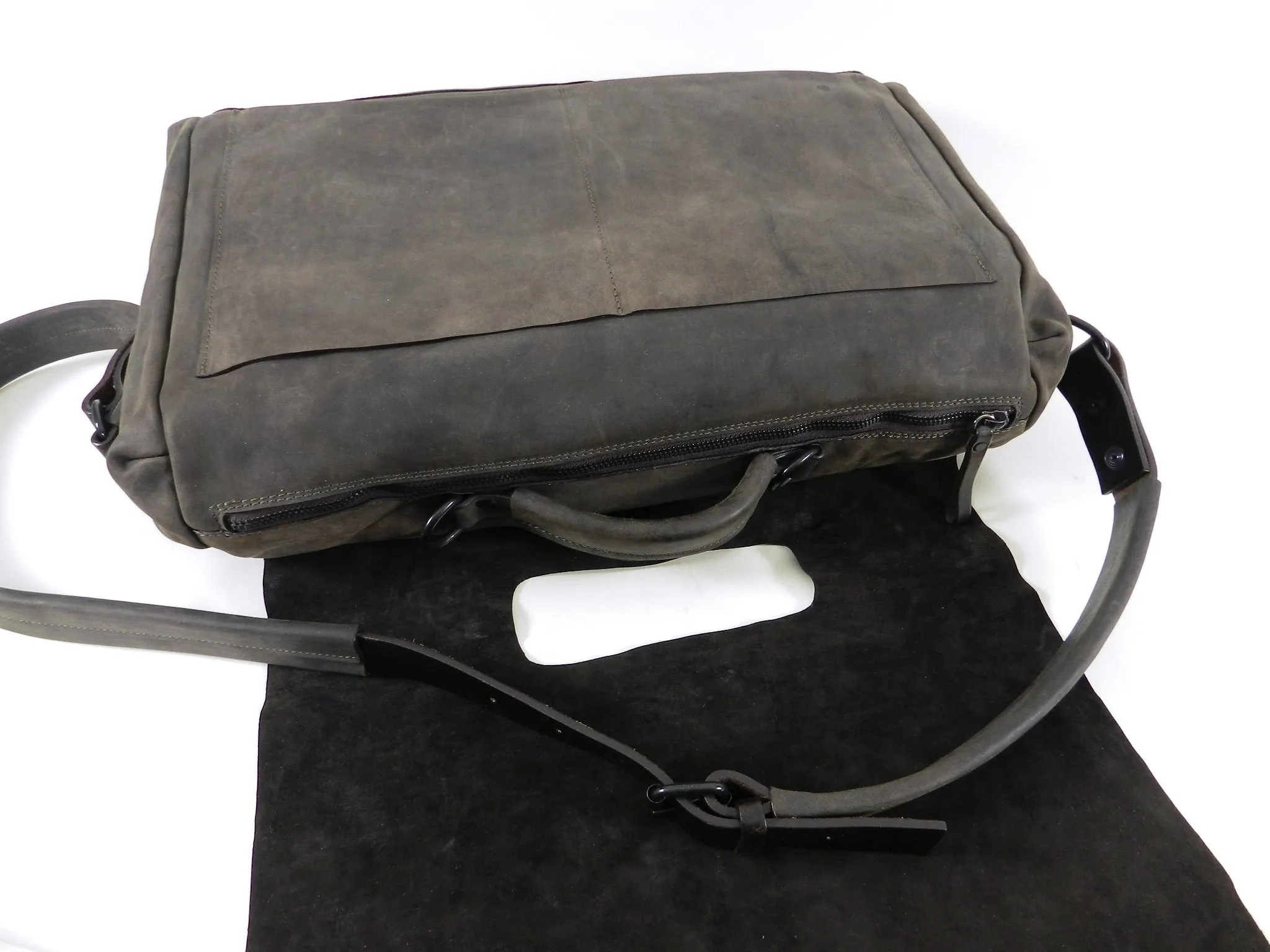 Marsell Dark Walnut Brown Leather Messenger Computer Bag