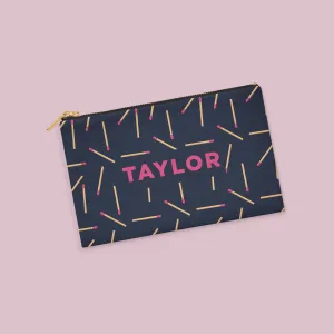 Matchstick Personalized Zipper Pouch (on navy)