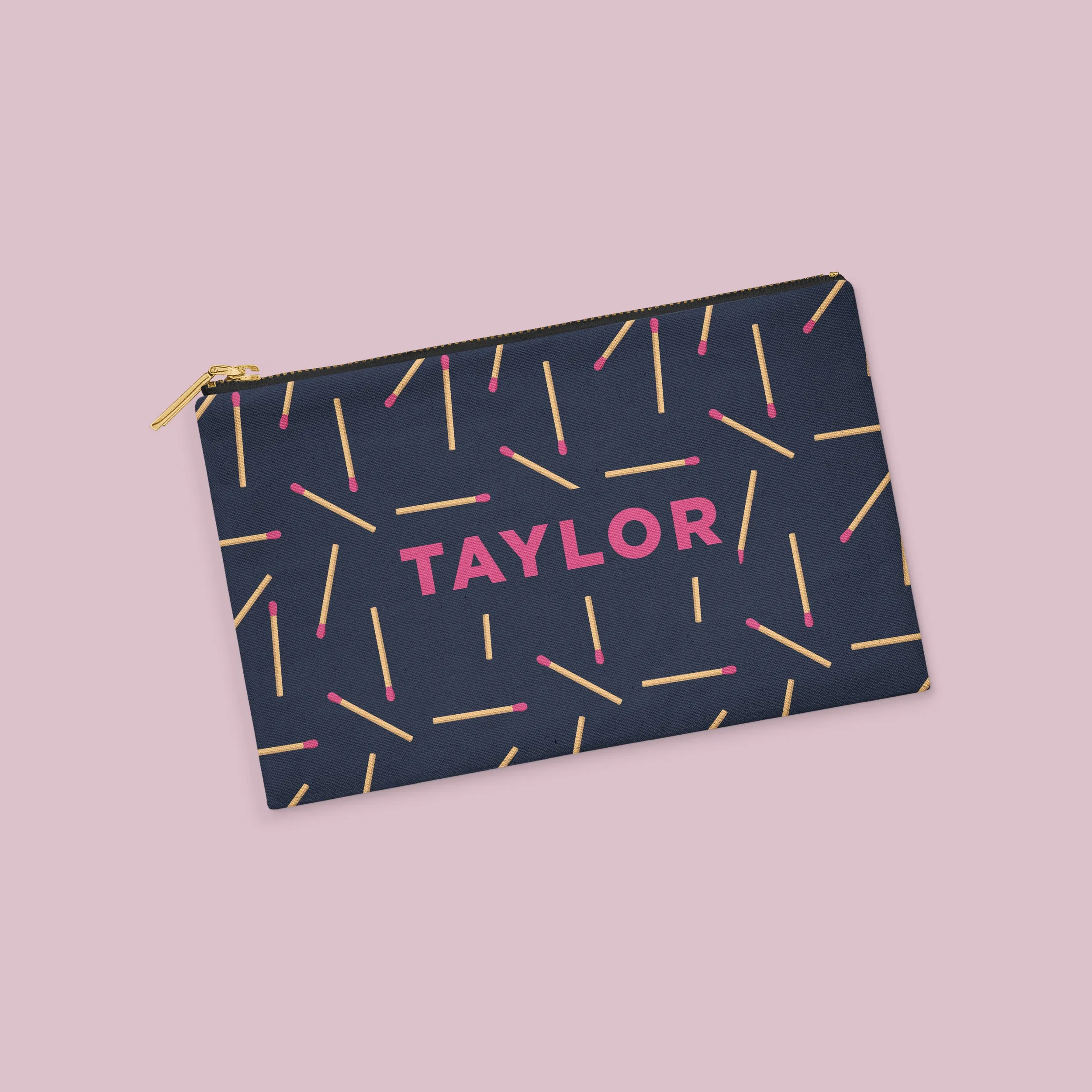 Matchstick Personalized Zipper Pouch (on navy)
