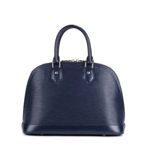 Meghan Epi Leather Top Handle Bag with Padlock - Dark Blue