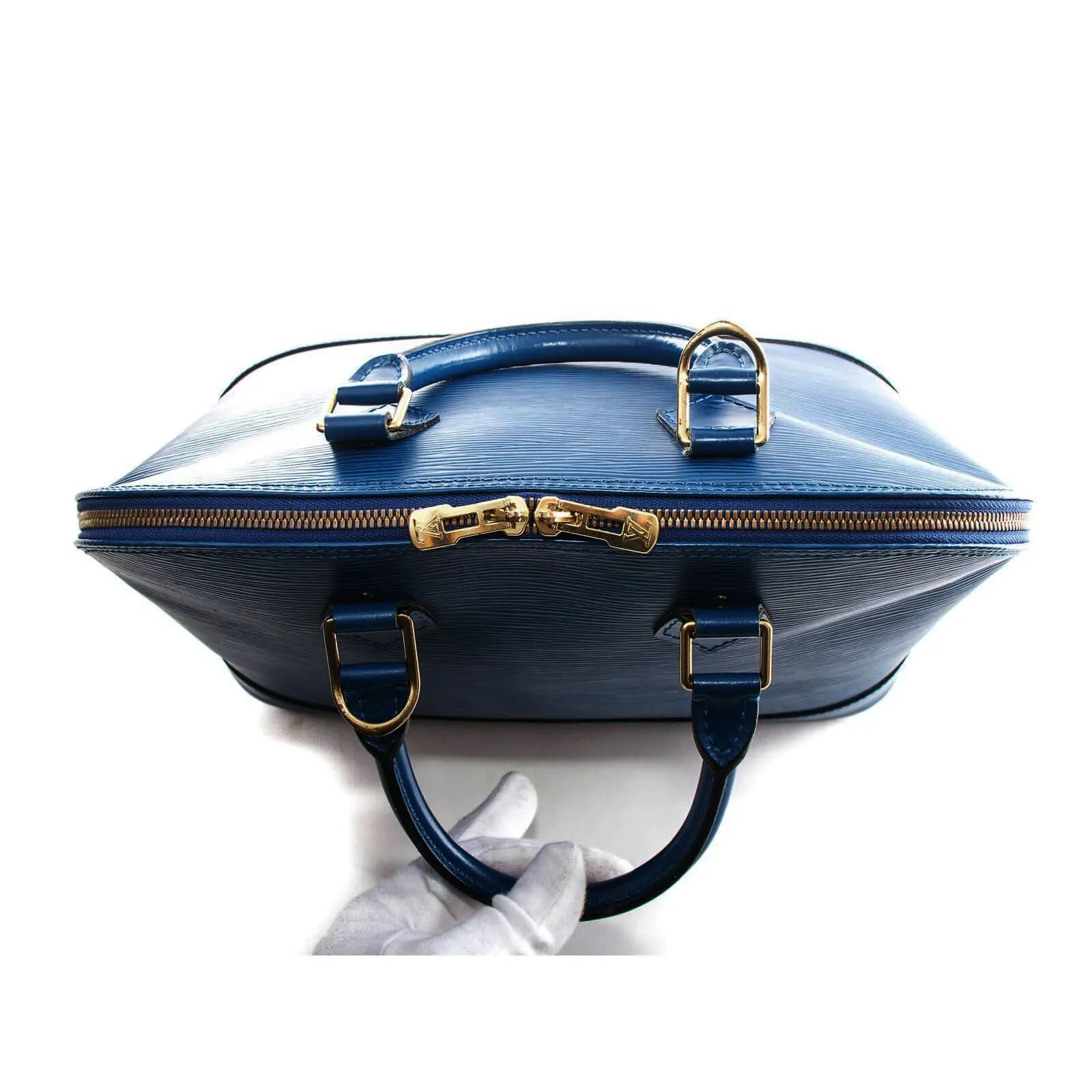 Meghan Epi Leather Top Handle Bag with Padlock - Dark Blue
