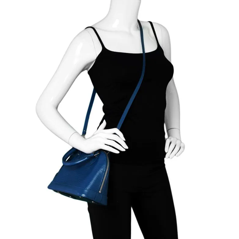 Meghan Epi Leather Top Handle Bag with Padlock - Dark Blue