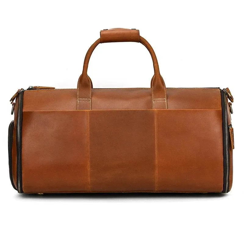 Men's Leather Business Trip Travel Duffle Opens to a Garment Bag