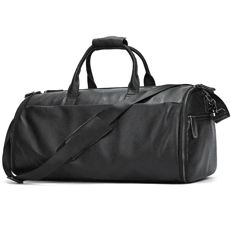 Men's Leather Business Trip Travel Duffle Opens to a Garment Bag