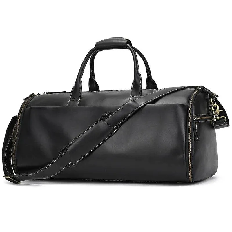 Men's Leather Business Trip Travel Duffle Opens to a Garment Bag