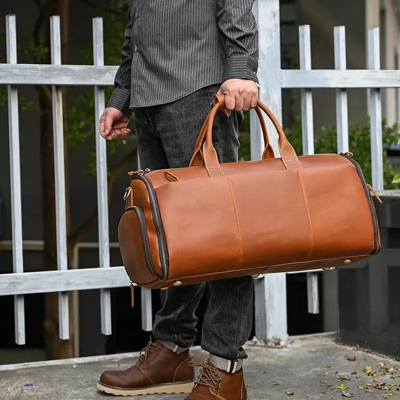 Men's Leather Business Trip Travel Duffle Opens to a Garment Bag