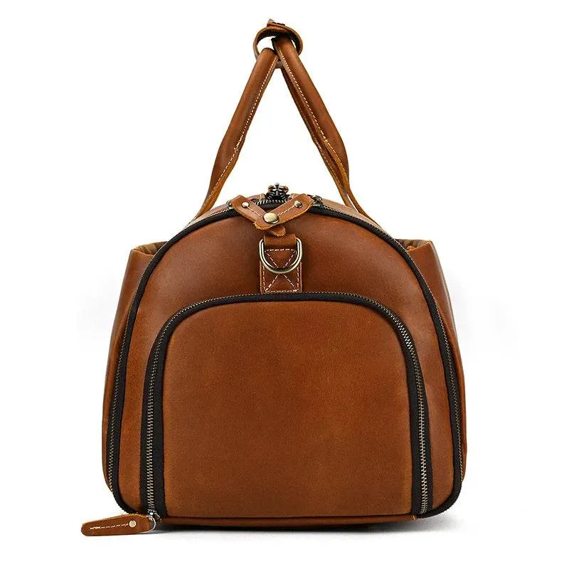 Men's Leather Business Trip Travel Duffle Opens to a Garment Bag