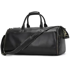 Men's Leather Business Trip Travel Duffle Opens to a Garment Bag