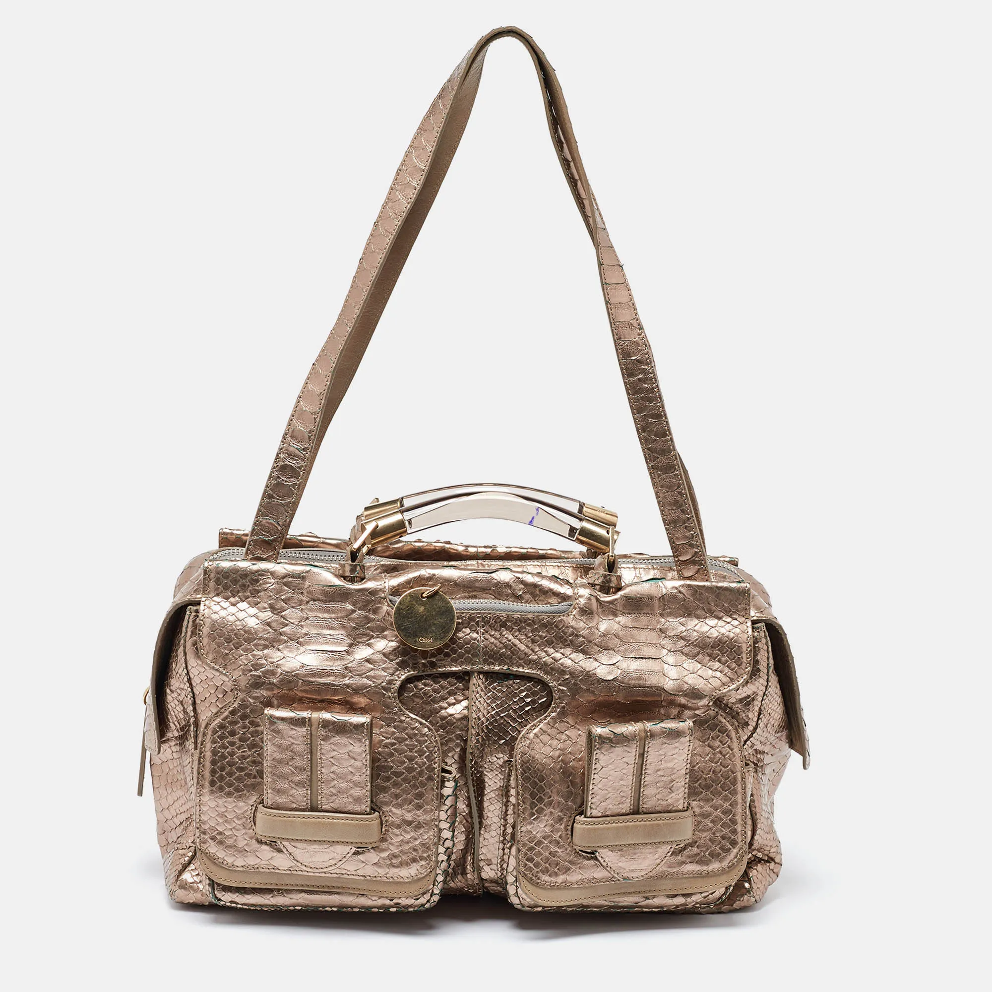 Metallic Rose Gold Python Large Saskia Satchel