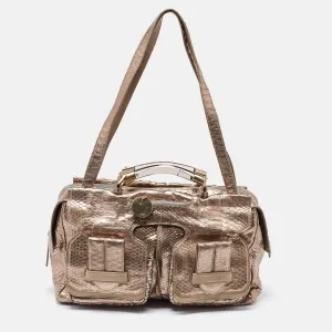 Metallic Rose Gold Python Large Saskia Satchel