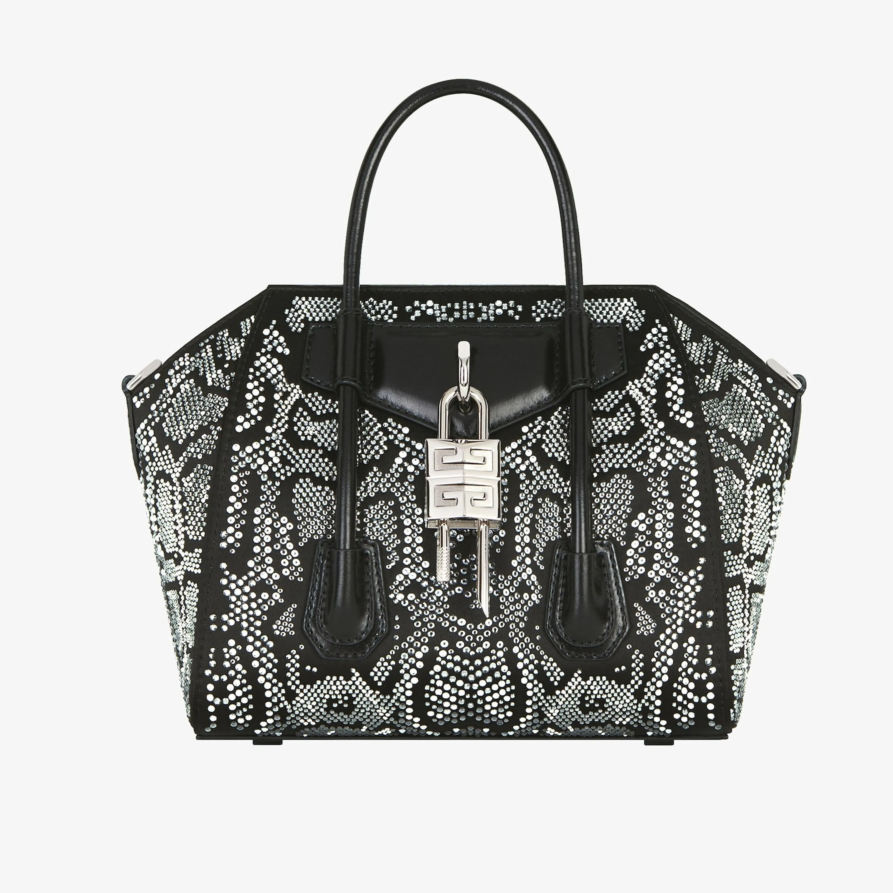 Mini Antigona Lock bag in satin with python effect strass