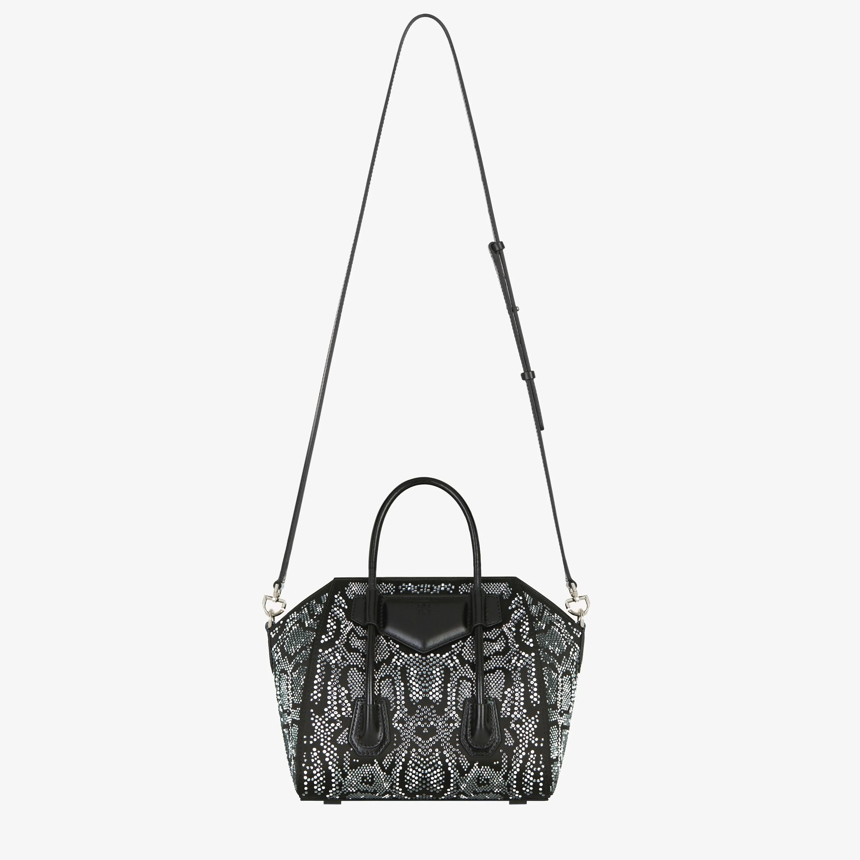 Mini Antigona Lock bag in satin with python effect strass