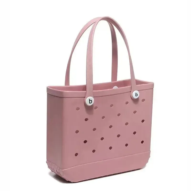 M/L/XL Fashion Beach Bags EVA Rubber Waterproof Storage Baskets Travel Shopping Handbag Women Shoulder Solid Color Tote Bag Bogg