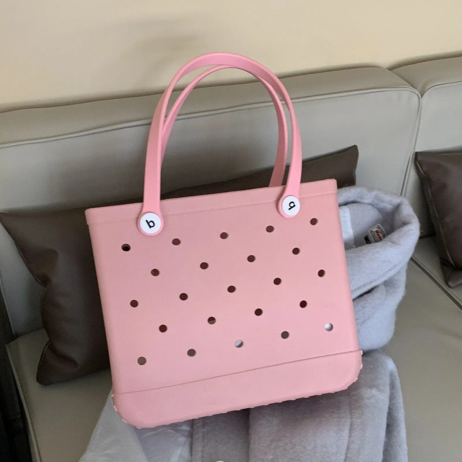 M/L/XL Fashion Beach Bags EVA Rubber Waterproof Storage Baskets Travel Shopping Handbag Women Shoulder Solid Color Tote Bag Bogg
