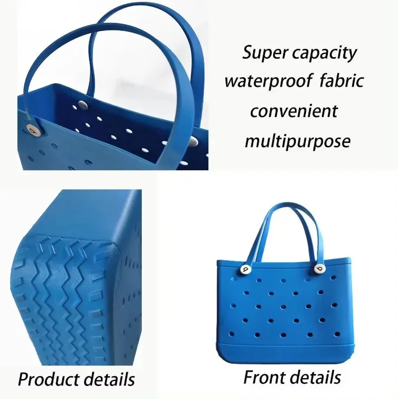 M/L/XL Fashion Beach Bags EVA Rubber Waterproof Storage Baskets Travel Shopping Handbag Women Shoulder Solid Color Tote Bag Bogg