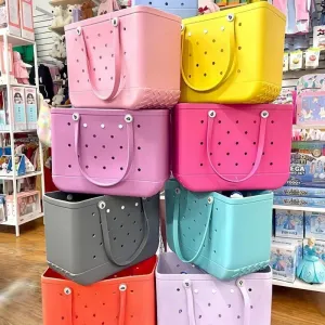 M/L/XL Fashion Beach Bags EVA Rubber Waterproof Storage Baskets Travel Shopping Handbag Women Shoulder Solid Color Tote Bag Bogg