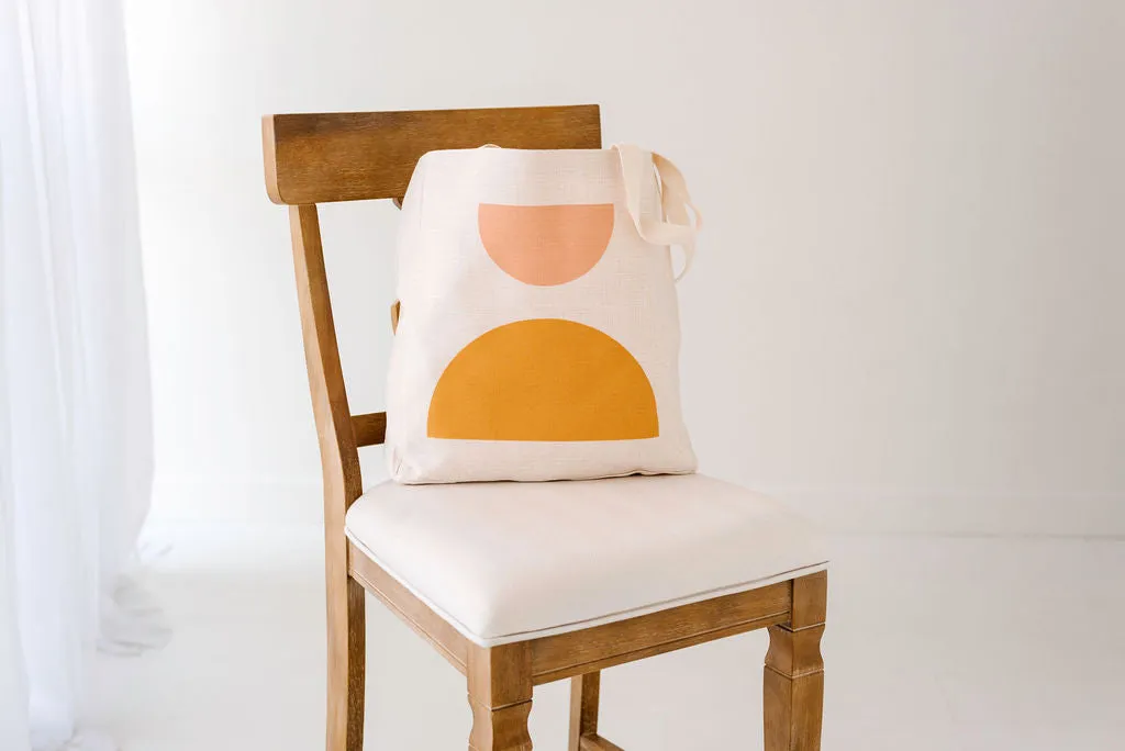 Mod Boho Half Circle Linen Tote Bag, College Student Gift, Eco Friendly, Mother's Day Gift,Christmas Gift