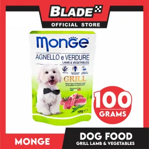 Monge Pouch Grill Chunkies Dog Food 100g (Lamb And Vegetables) Grain Free And Helps Dog Shiny Hair