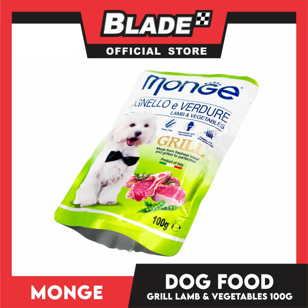 Monge Pouch Grill Chunkies Dog Food 100g (Lamb And Vegetables) Grain Free And Helps Dog Shiny Hair