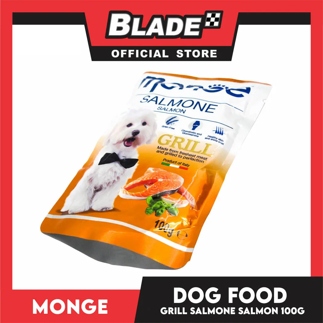 Monge Pouch Grill Chunkies Dog Food 100g (Salmon) Grain Free And Helps Dog Shiny Hair