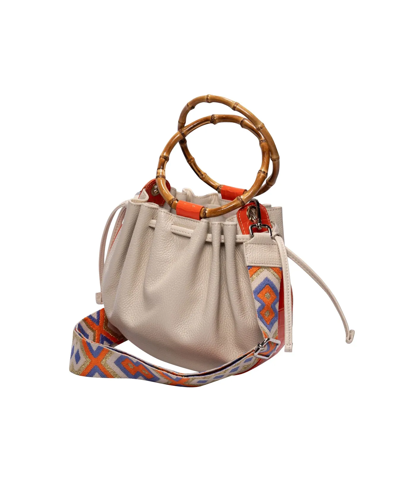 Moon bucket Bamboo bag Off-white and orange