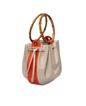 Moon bucket Bamboo bag Off-white and orange