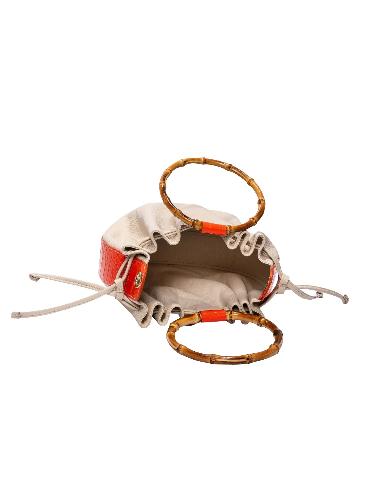 Moon bucket Bamboo bag Off-white and orange