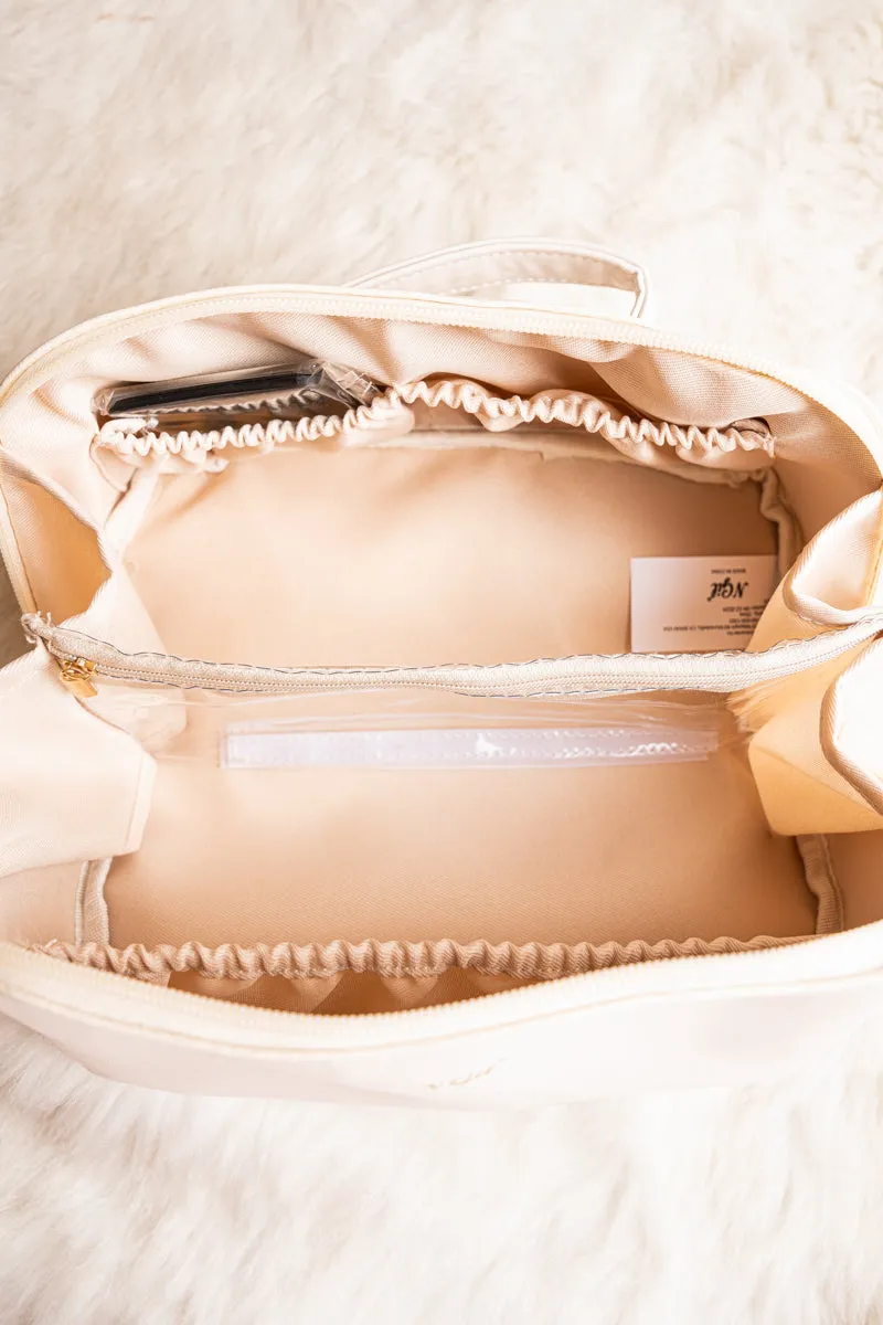 Morning Ready White Medium Expandable Cosmetic Bag