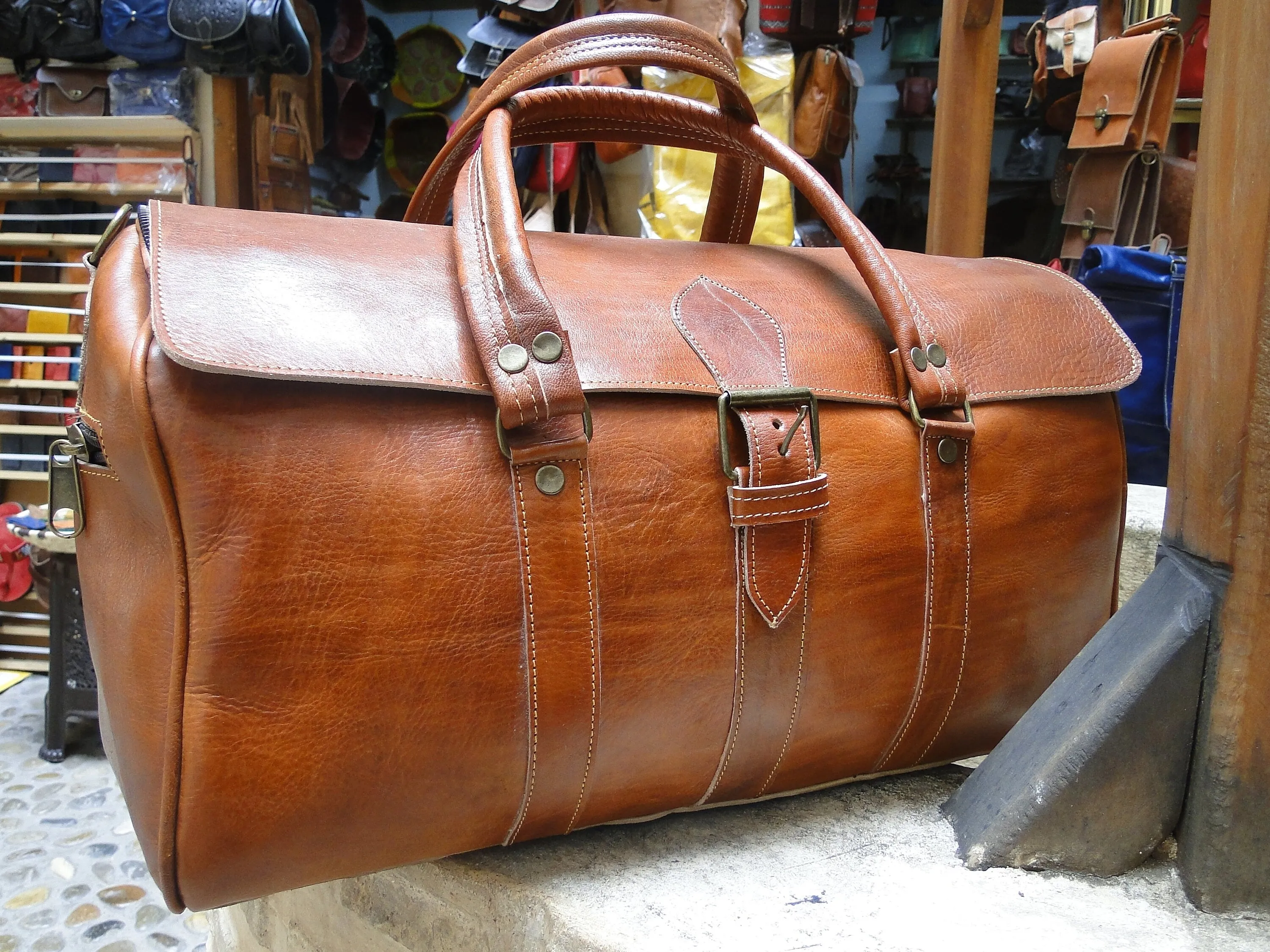 Moroccan Leather Artisanal Travel Bag - Leather Travel bag