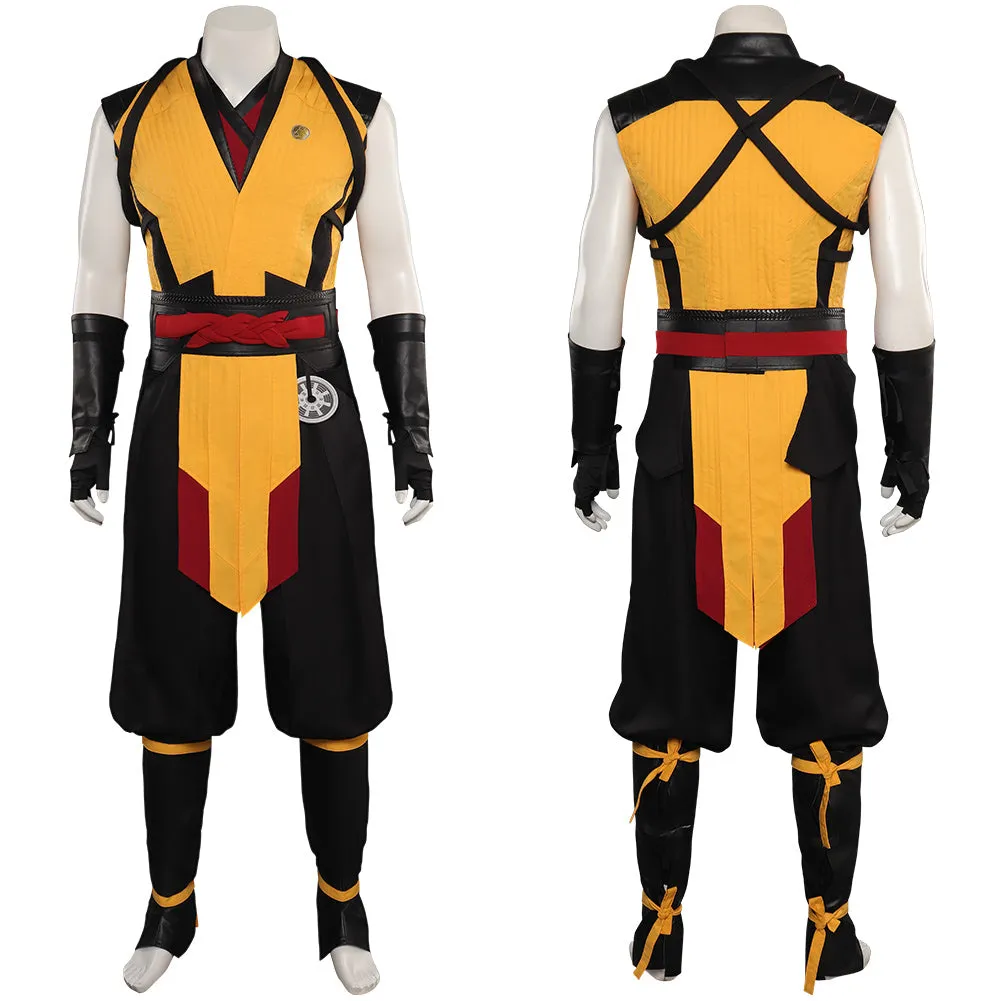 Mortal Kombat Scorpion Cosplay Costume Men Vest Pants Belt Outfits Halloween Carnival Suit