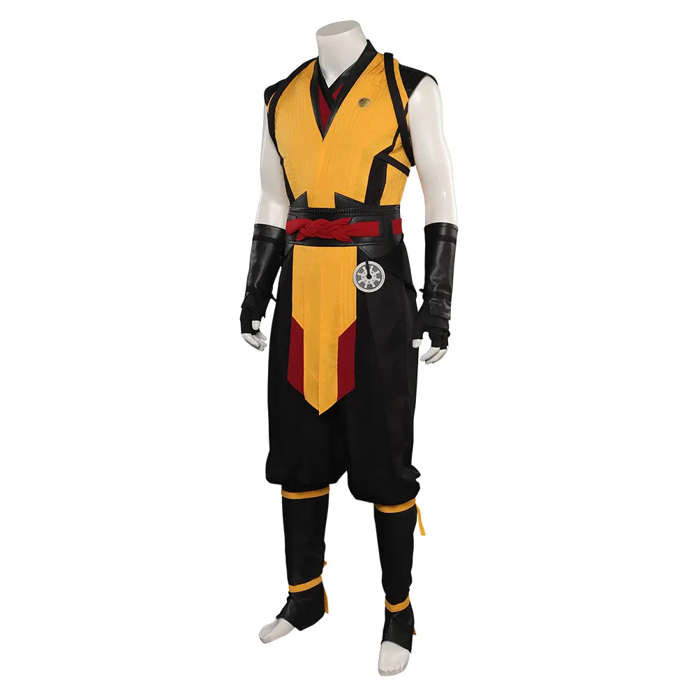 Mortal Kombat Scorpion Cosplay Costume Men Vest Pants Belt Outfits Halloween Carnival Suit
