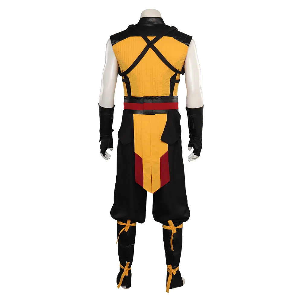 Mortal Kombat Scorpion Cosplay Costume Men Vest Pants Belt Outfits Halloween Carnival Suit