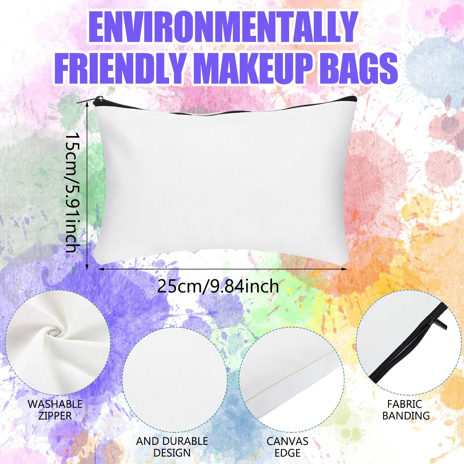 Moukeren 24 Pcs Canvas Tote Bag Bulk DIY Sublimation Blank Bag with Zipper Cosmetic Makeup Bag for Christmas Craft Gift(Patch)