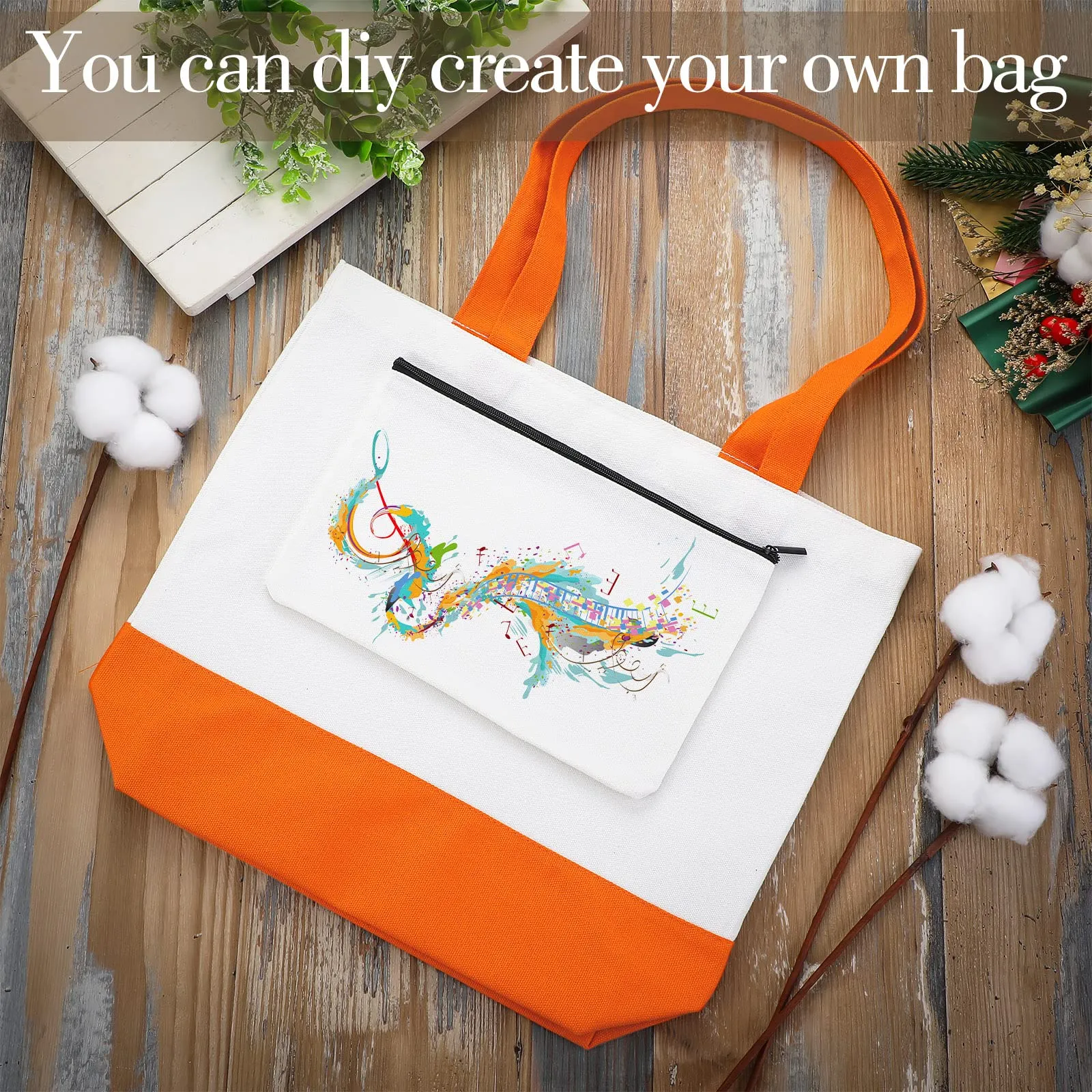 Moukeren 24 Pcs Canvas Tote Bag Bulk DIY Sublimation Blank Bag with Zipper Cosmetic Makeup Bag for Christmas Craft Gift(Patch)
