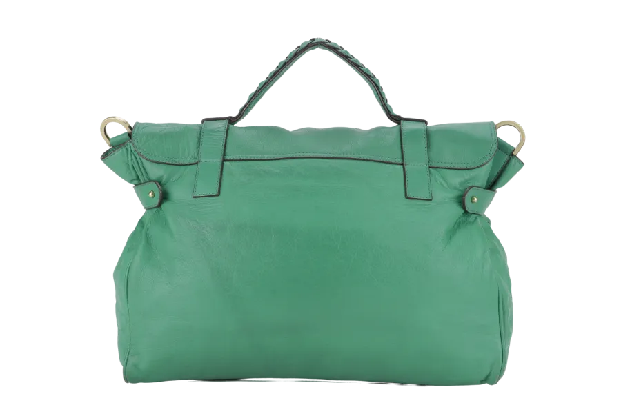 MULBERRY ALEXA 2 WAY SHOULDER BAG LARGE GREEN LEATHER GOLD HARDWARE (5167571) WITH LONG STRAP AND DUST COVER