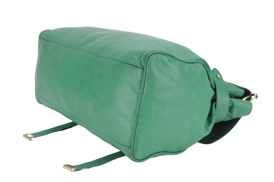 MULBERRY ALEXA 2 WAY SHOULDER BAG LARGE GREEN LEATHER GOLD HARDWARE (5167571) WITH LONG STRAP AND DUST COVER